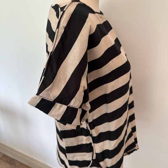 Zara Linen Cotton Striped Black and Cream  Top SZ XS/S EUC - Picture 4 of 7